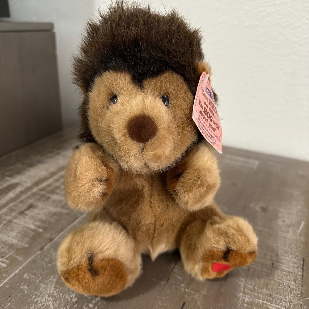 Little Friends Hedgehog Plush Toy Small Brown Heart Paw Stuffed Animal Retro